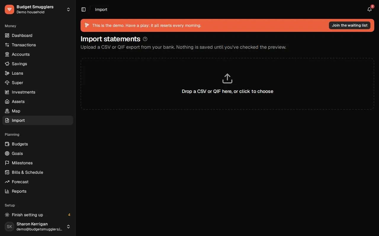 The Import page