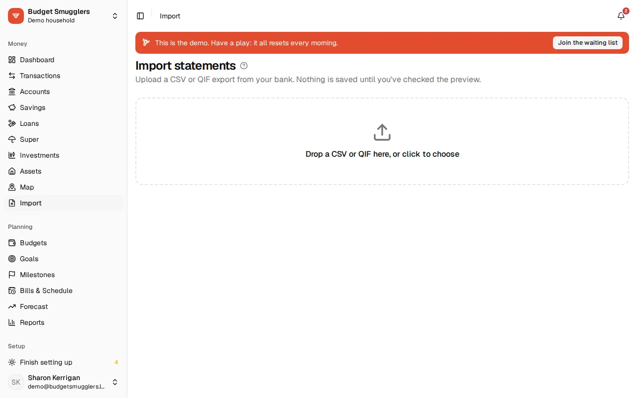 The Import page